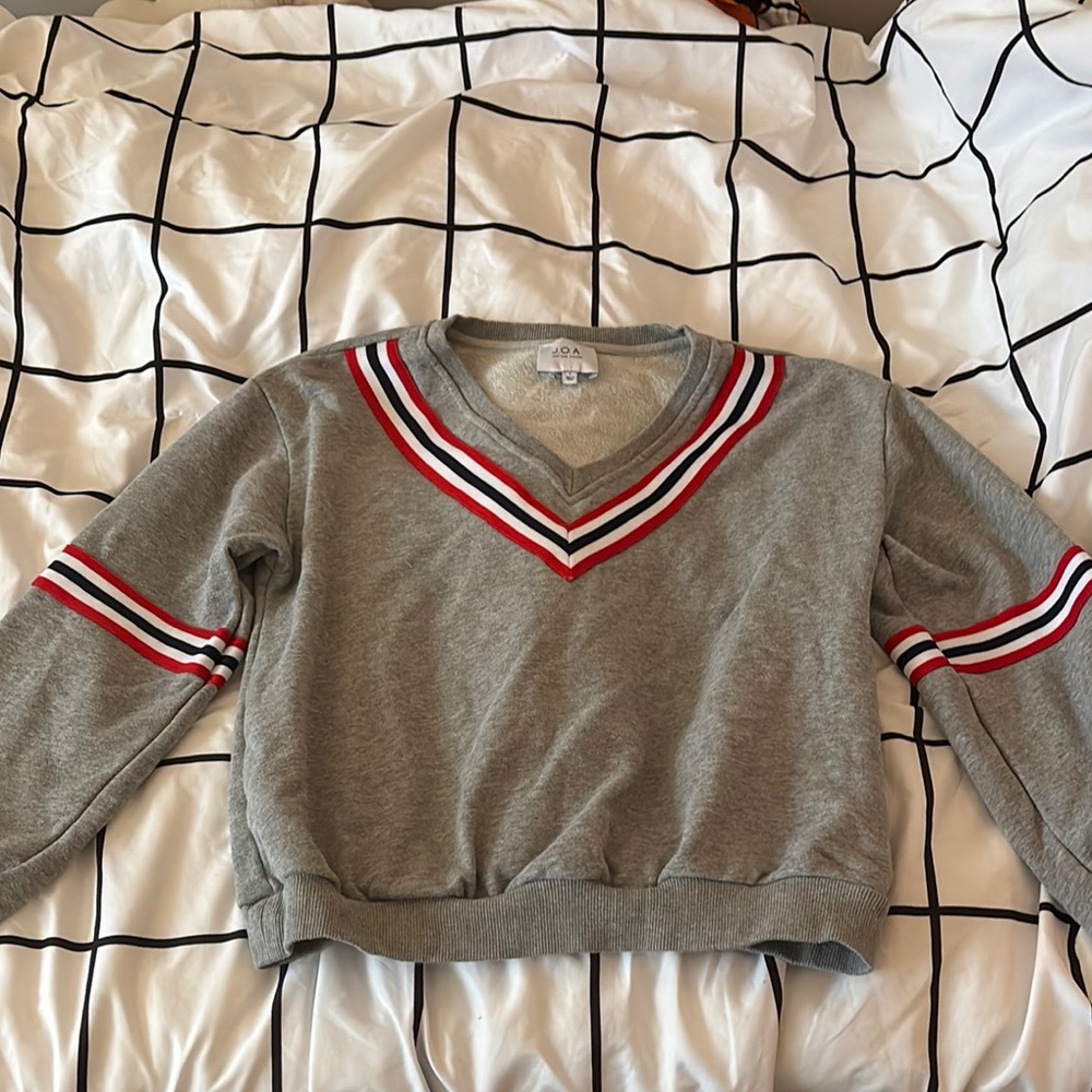 heather gray striped sweater
